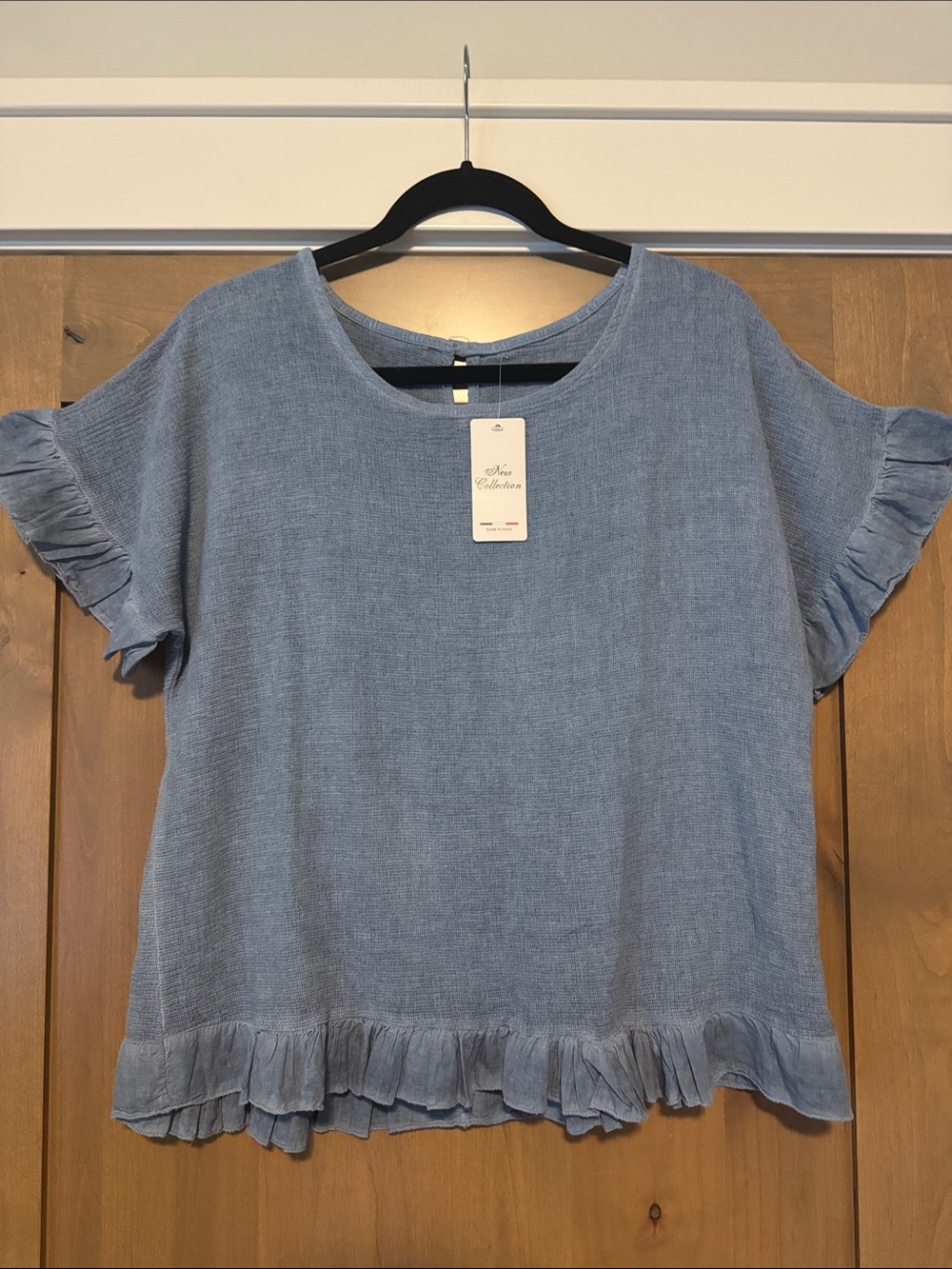 New Collection Made in Italy Cotton Ruffle Blouse Top Womens M oversized cropped